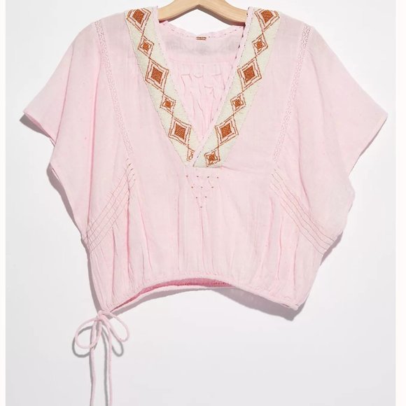 💗Free People Like A Breeze Pullover Boho Embroidery Baby Pink - Picture 2 of 5